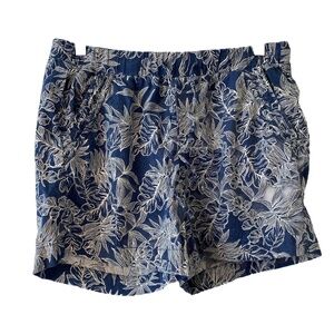 Womens Medium BRIGGS Linen Blend Shorts Navy Blue White Hawaiian Print